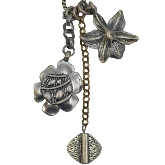 Lucky Brand Necklace Flower Pendents Mixed Metals Semi Precious Stone Beads - Picture 3 of 6